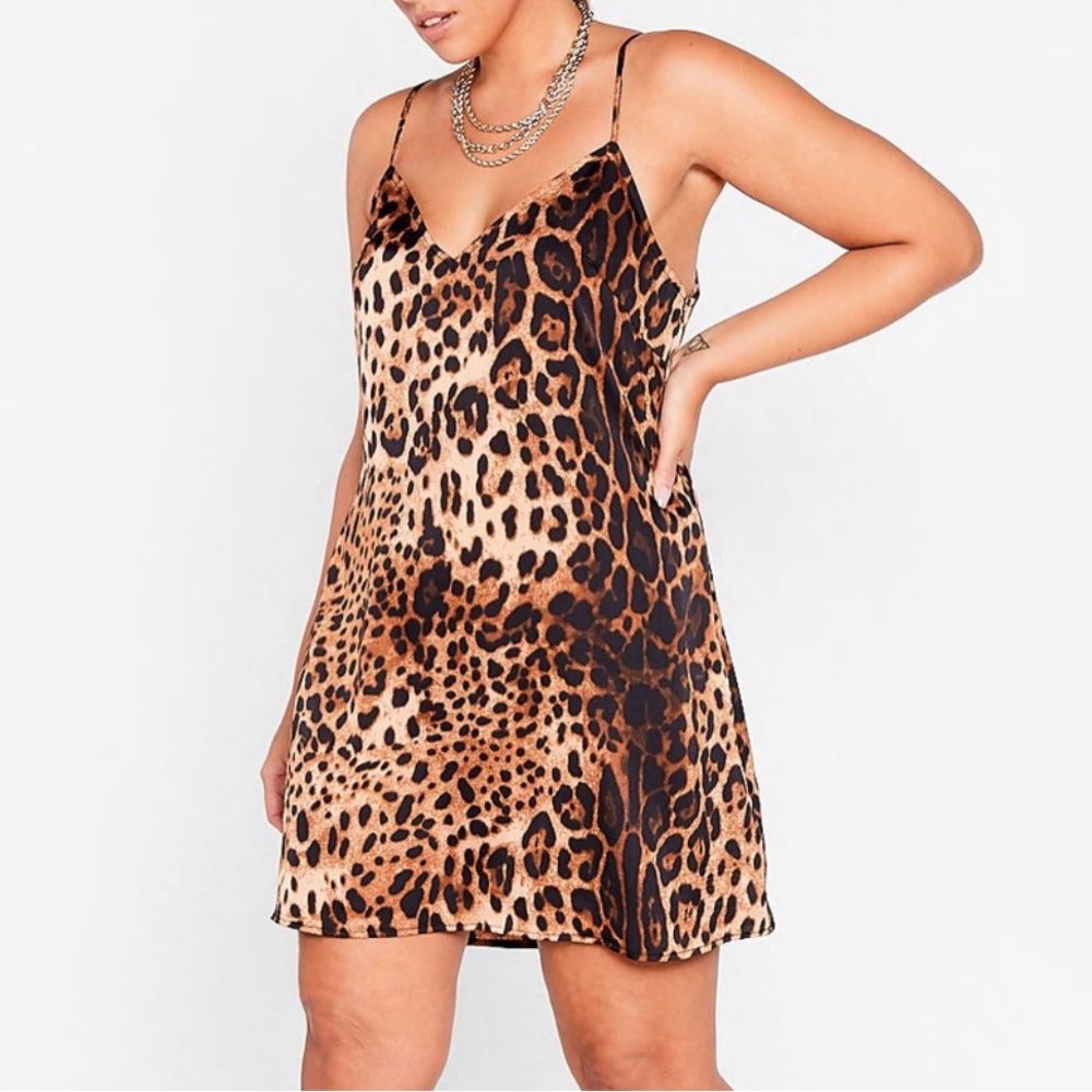 NWT Nastygal Leopard Slip Mini Dress Grunge Plus Size XL Feline Myself
